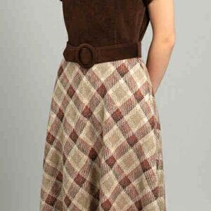 Vintage 1970s Lounge Craft Original Maxi Dress Brown Bodice Plaid Skirt Size 12